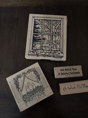 Wooden Holiday Window Stamp Set - Natural Wood